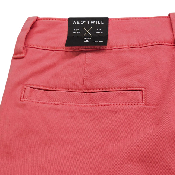 NWT American Eagle Shorts Womens Size 4 Coral Twill Midi Super Stretch Low Rise - Picture 5 of 14